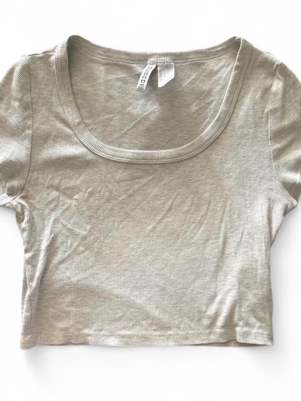Ribbed Scoop Neck Crop Top - Light Taupe